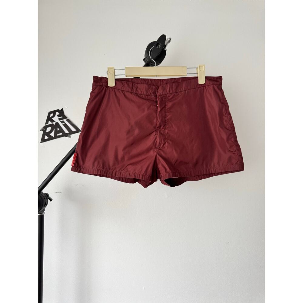 Prada Red Tab Nylon Metal Swim Shorts Burgundy - Picture 2 of 9